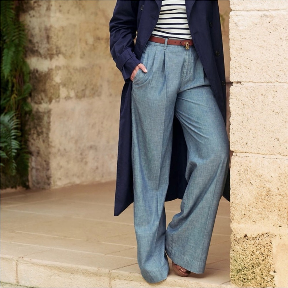 LAUREN RL Wide Leg Chambray Trouser Pants Size 10 Pleated Old Money Heritage - Picture 4 of 10